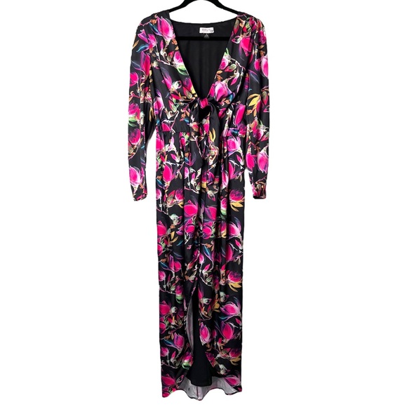 Delfi Collective Lindsay Colorful Floral Gown Dress Medium Keyhole Tie Front - Picture 4 of 15